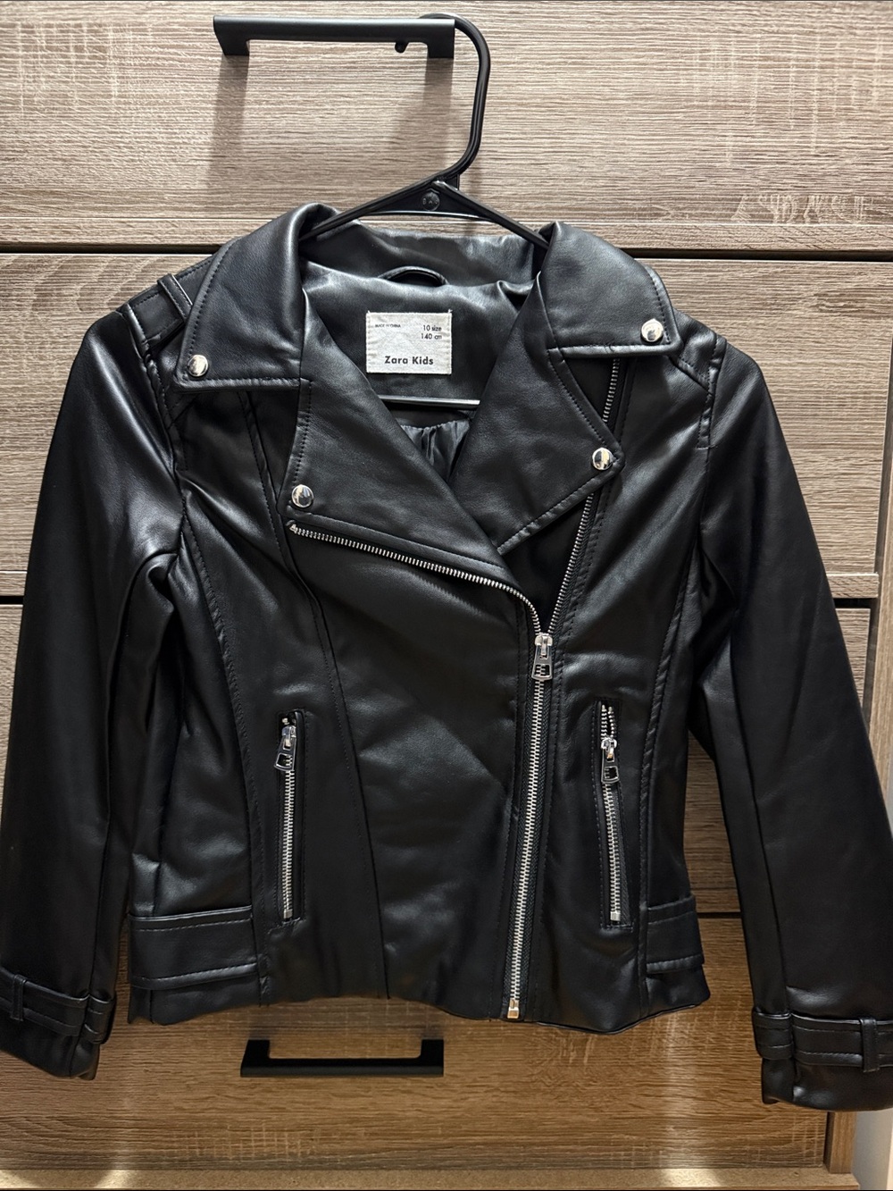 Zara Kids Black Faux Leather Moto Jacket